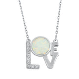 S925 Sterling Silver European and American Style Lab Opal and Clear Cubic Zirconia Love Pendant Necklace Women's Accessories