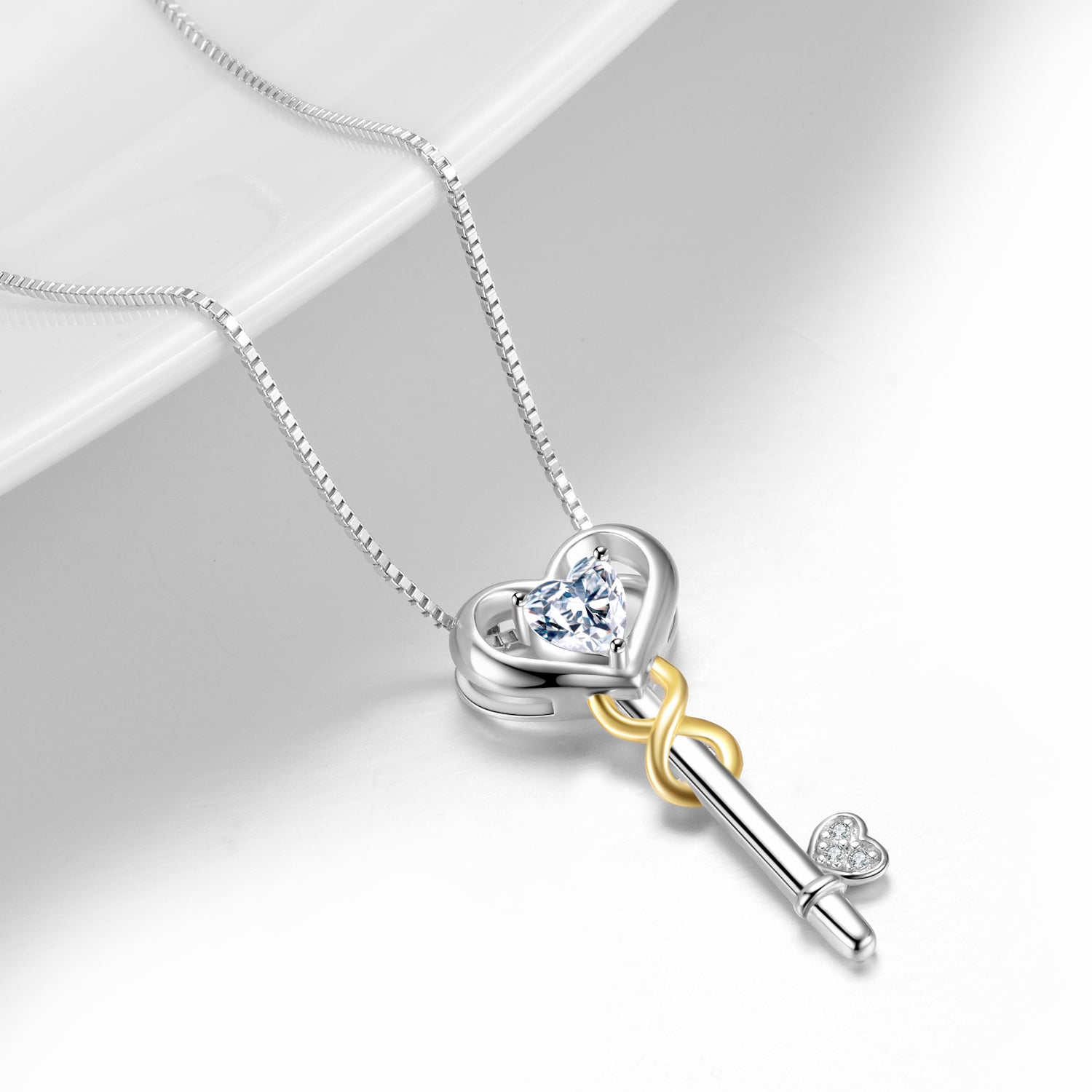 Key Shape Necklace Big Zirconia Gold and rhodium Plating Key Necklace