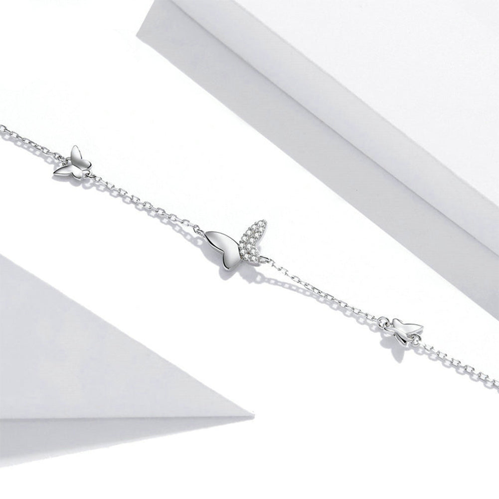 Sterling Silver 925 Lobster Clasp Chain Bracelet For Women Flying Butterfly