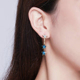 Crystal Blue Star Hoop Earrings for Women Mystery Stars Gold Color Korean Fashion Jewelry 925 Silver Metal