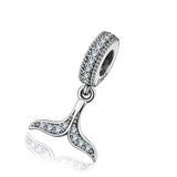 Whale Dolphin Tail zircon beads charms Sterling Silver Beaded Beads Accessories