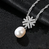 Snowflake cubic zircon  freshwater pearl  pendant necklace fashion for best friend