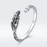 S925 Sterling Silver Vintage Oxidized Ring Four Seasons Leaf Silver Ring