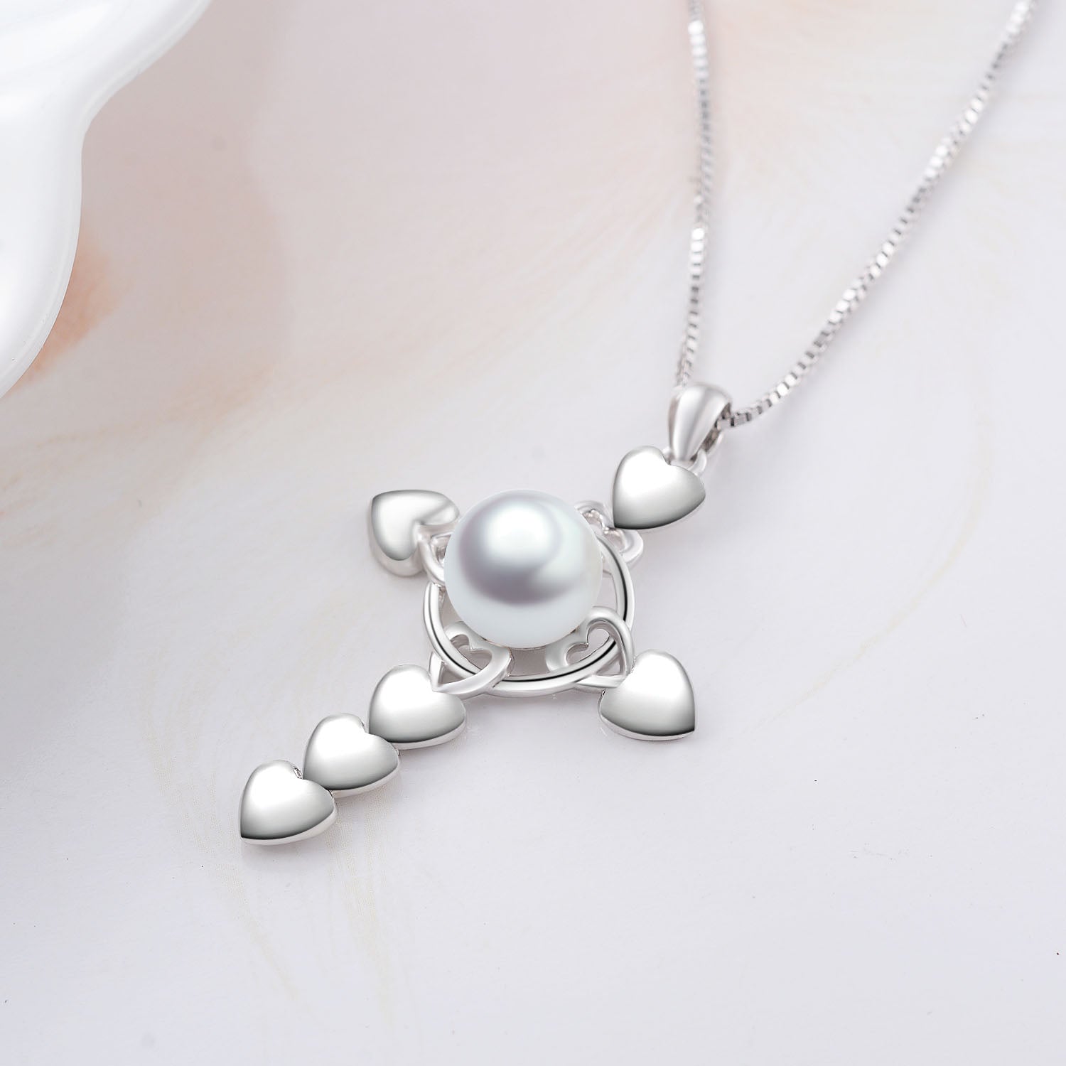 Pearl Heart Cross Necklace Many Loving Heart Pearl Jewelry Silver Necklace