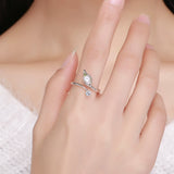 S925 Sterling Silver Elegant Calla Ring Oxidized Shell Bead Zircon Ring