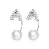 925 Sterling Silver Pearl Earrings Shark Animal Dangle Earing Fashion Jewelry