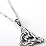 Silver Good Luck Irish Celtic Triangle Knot Pendant Necklace