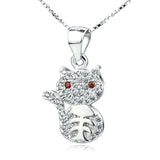 Lovely Red-Eyed Cat Necklace Animal Jewelry 925 Sterling Silver Pendant Necklace
