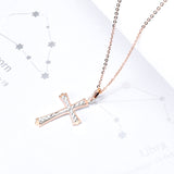 18K Gold Europe And America Hot Sale Full Diamond Openwork Cross Pendant Korean Version Of Zircon Necklace
