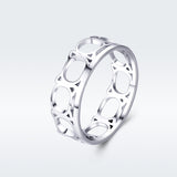 S925 Sterling Silver Cat Hollow Ring White Gold Plated Ring
