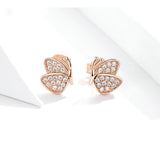 925 Sterling Silver Rose Gold Color Butterfly Stud Earrings for Women Wedding Statement Jewelry Brincos