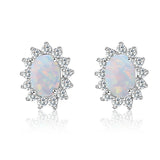 New Arrival Girls Simple 925 Silver Opal Stone Stud Earring Wholesale
