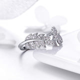 S925 Sterling Silver Autumn Leaf Ring White Gold Plated cubic zirconia ring
