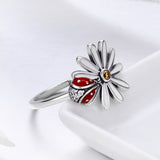 S925 sterling silver flower ring oxidized dripping oil zircon ring