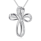Silver Infinity Loop Cross Pendant Necklace 