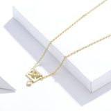 S925 Sterling Silver Envelope Pendant Necklace Gold Plated Zircon Necklace