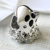 Halloween Ghost Charms Bead 925 Sterling Silver Horror Ghost Charm with Clear CZ Fit Bracelet For Women Girls