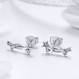 Authentic 925 Sterling Silver Elegant Shining Meteor Star Clear CZ Stud Earrings for Women Silver Earrings Jewelry