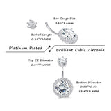Ladies Belly Buckle 925 Sterling Silver Belly Ring Round Zirconia Body Jewelry Curved Barbell Belly Button Ring