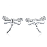 925 Sterling Silver Dragonfly Stud Earrings For Women Insect Dazzling CZ Statement Hypoallergenic Jewelry
