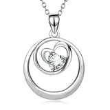 Round Circle With Heart Shape Silver Line Necklace Zirconia Silver Jewelry