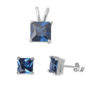  Blue Sapphire Necklace Pendant Earrings Jewelry Sets
