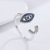 S925 Sterling Silver Charm Blue Eye Ring Oxidized Zircon Ring