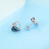 Asymmetric Blue Crystal Loving Heart Earrings Half-Gemstone Earrings
