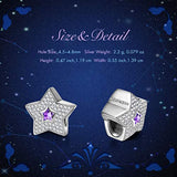 Mothers Day Charms Gifts Star Pave 925 Sterling Silver Purple Bead Charms for Bracelet and Necklace, Special Gifts for Her