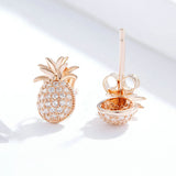 Genuine 925 Sterling Silver Fruit Pineapple Stud Earrings for Women CZ Paved Luxury Rose Gold Color Korean Jewelry