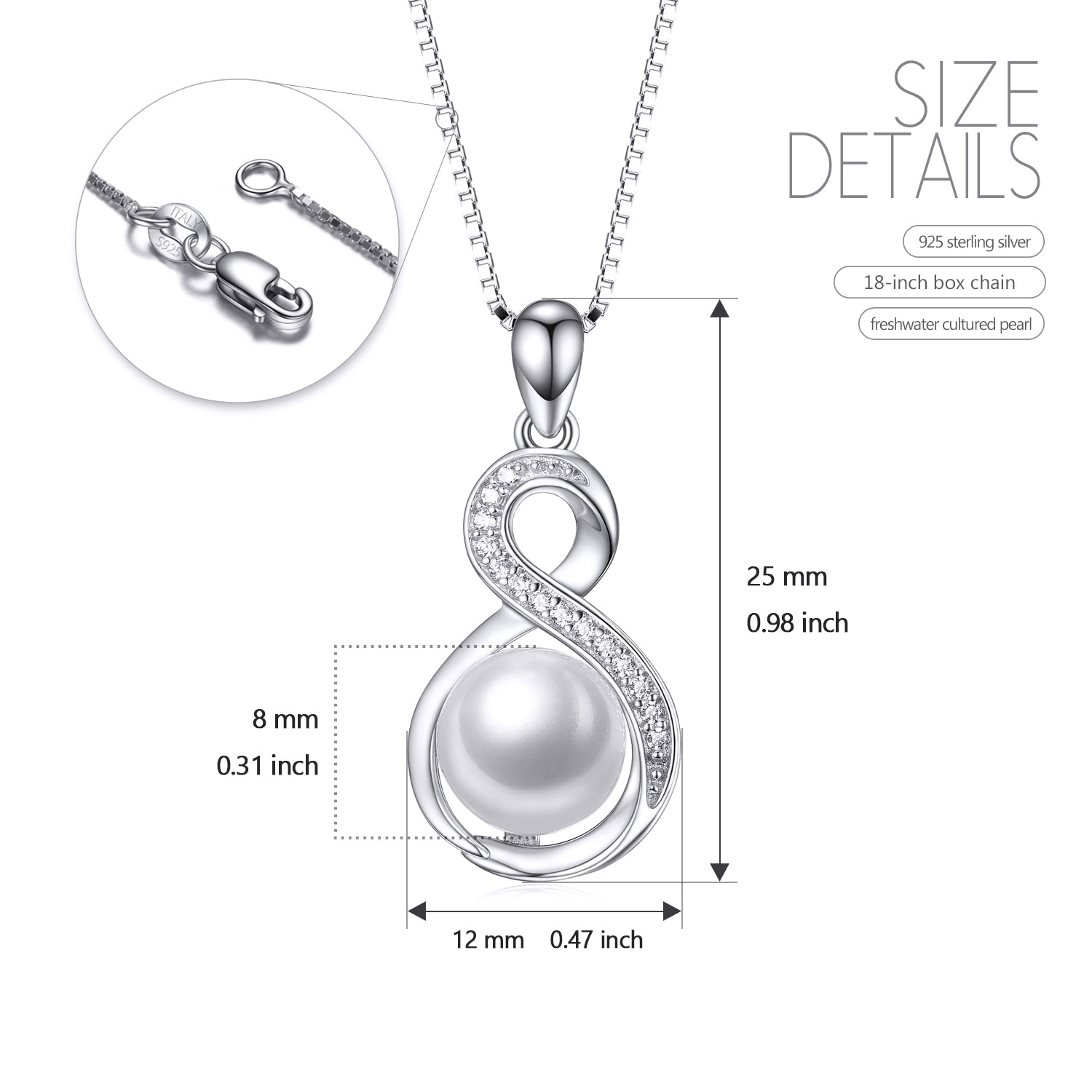 Big Shell Pearl Infinity Necklace Number Eight Cubic Zirconia Necklace