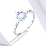 S925 sterling silver moonstone unicorn opening ring adjustable ring