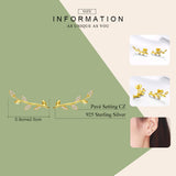 925 Sterling Silver Tree Leaves Gold Color Stud Earrings for Women Fashion Jewelry