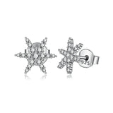 Crystal Snowflake Stud Earrings S925 Sterling Silver Earrings Simple Temperament Hypoallergenic Jewelry
