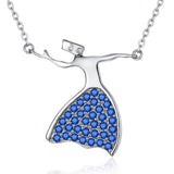 Dancing Girl cubic Zircon blue birthstone  Necklace Pendant S925 Sterling Silver for Valentine's Day Gift