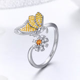 S925 Sterling Silver Butterfly Dream Ring White Gold Plated Zircon Ring