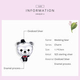 925 Sterling Silver the Handsome Bear Groom in Wedding Charm Fit DIY Bracelet Precious Jewelry For Women