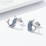 Authentic 925 Sterling Silver Exquisite Animal Dolphins Stud Earrings for Women Fashion Sterling Silver Jewelry