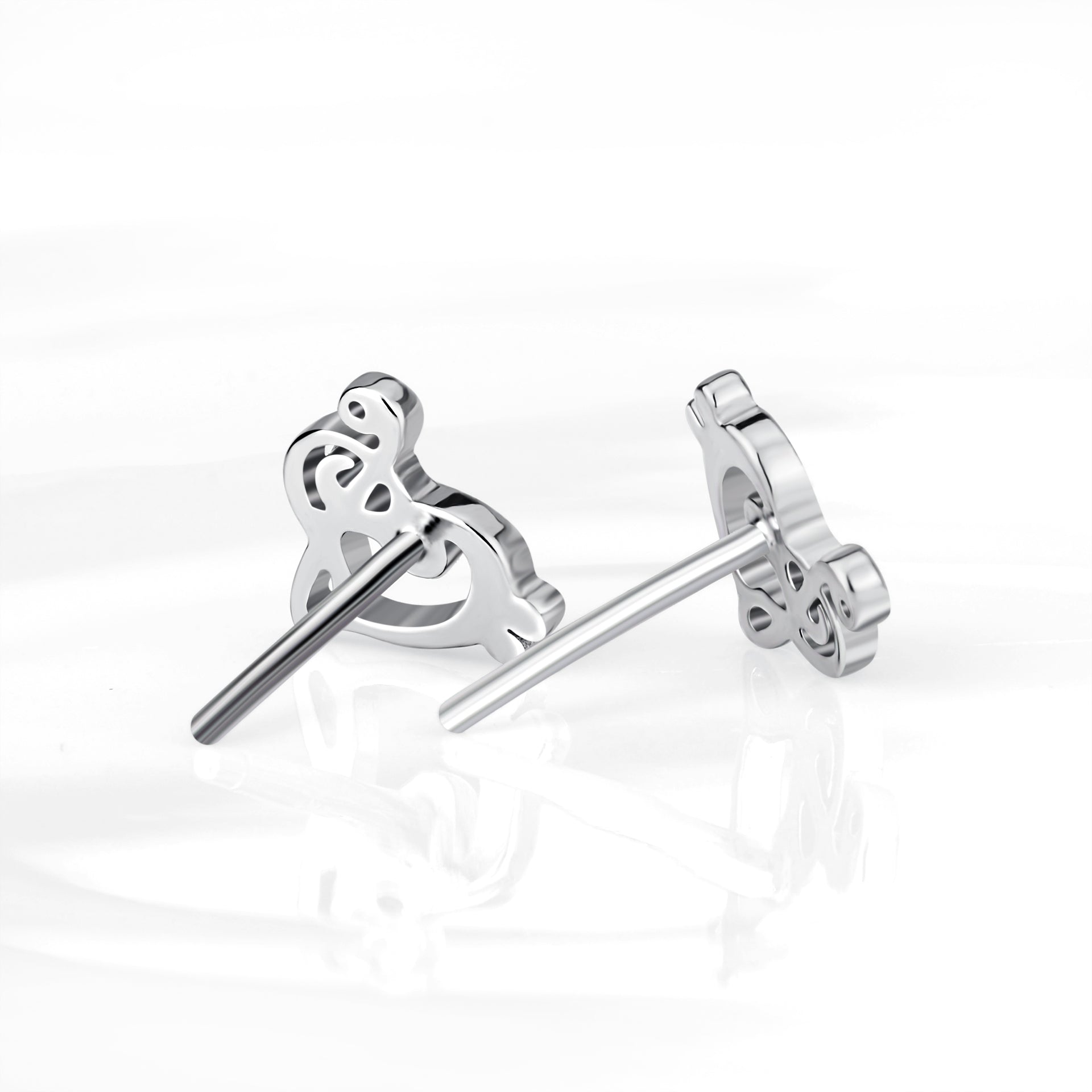 Heart and Music Symbol Earrings Engraved Stud Design Silver Earrings