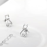 cat shape stud earrings cheap wholesale silver cat jewelry