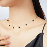 S925 Sterling Silver Black Synthetic Crystal Clavicle Chain Platinum Plated Synthetic Crystal Necklace