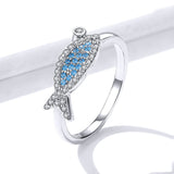 925 Sterling Silver Blue Fish Finger Rings for Girlfriend Fashion Jewelry