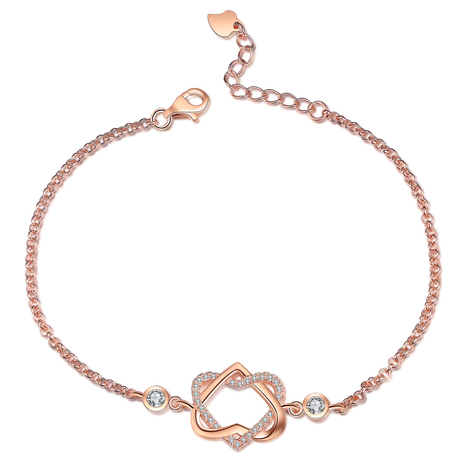 Love Knot Full Zirconia Bracelet Rose Gold Plating Adjustable Love Bracelet