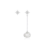 S925 Sterling Silver Pearl Ball Star Stud Earrings