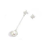  Silver Pearl Ball Star Stud Earrings