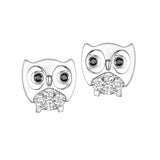 S925 Sterling Silver Owl Zircon Stud Earrings