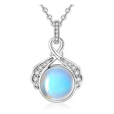 Moonstone Necklace Sterling Silver Necklaces for Women Circle Infinity Birthstone Pendant Dainty Plated White Gold