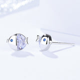 S925 Sterling Silver Earrings Korean Small Fresh Kiss Fish Ear Studs Inlaid With Zircon Birthday
