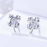 S925 sterling silver jewelry simple small fresh wild clover earrings set with zircon flower accessories