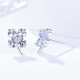 S925 sterling silver jewelry simple small fresh wild clover earrings set with zircon flower accessories
